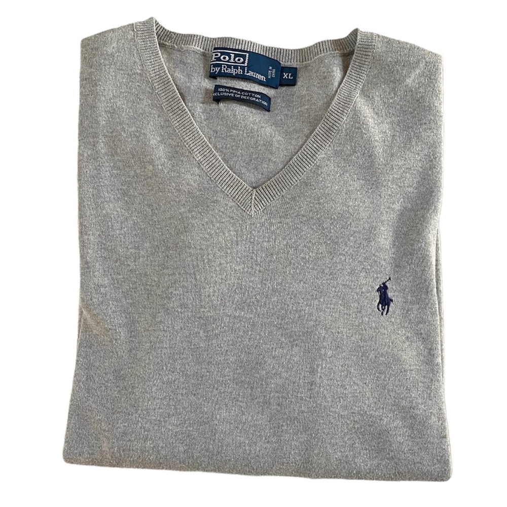 POLO RALPH LAUREN PIMA V-NECK SWEATER HEATHER GRAY SIZE XLARGE